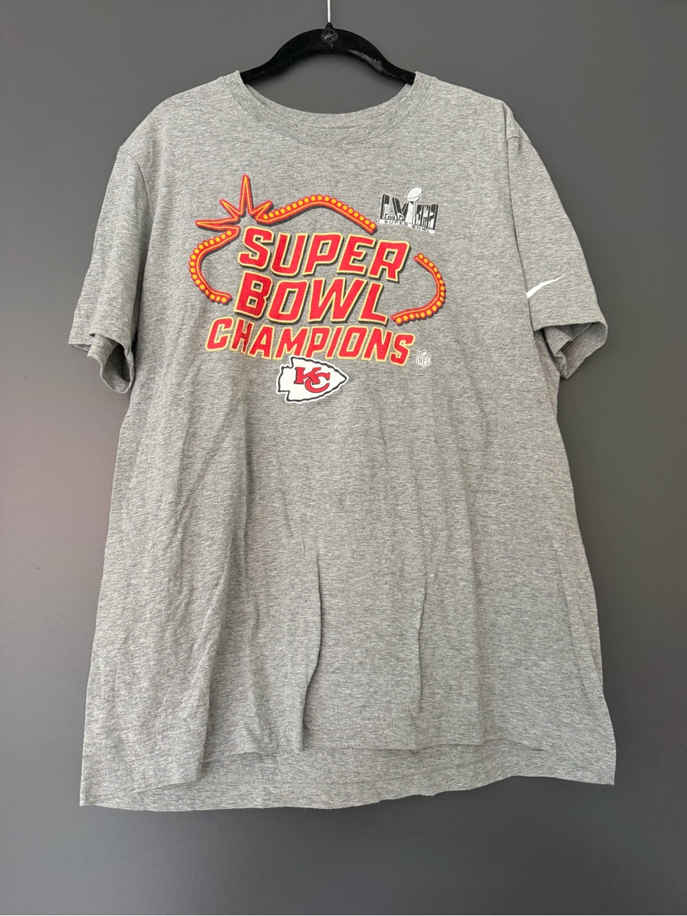 Nike Heather Gray Crew Tee Kansas City Chiefs Super Bowl Champions